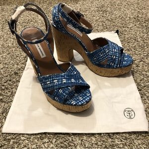 Tabitha Simmons Elena Crisscross Platform Cork Wedge Heel Sandals